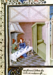 Scena z Dekameronu, Salabetto i Iancofiore. 1430-1455 (miniatura)