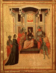 Św. Cecylia i historia jej życia Szczegół: Św. Cecylia kłócąca się z prefektem - ołtarz, ok. 1290-1320
