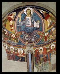 Chrystus w majestacie w otoczeniu serafinów i symboli Ewangelistów, fresk absydy z San Climente in Taull (Tahull) Catalonia, ok.1123 (fresk)