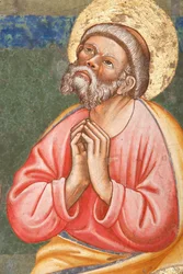 "Zielone Świątki", Detal z modlącym się świętym, ok. 1420 (fresk)