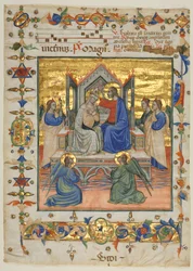 Karta z antyfonarza: Koronacja Matki Boskiej, lata 1400.
