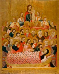 ""La dormition de la vierge"" Zaśnięcie Marii - Peinture du Maitre de la Madone Cini (aktywny ok. 1330) - ok. 1330 - Tempera na desce - 50,3x41,2 - Museu Nacional d