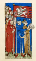 Cocharelli, Traktat o wadach i cnotach, Add MS 27695, f.10r, c.1330-40 (pigment na pergaminie)