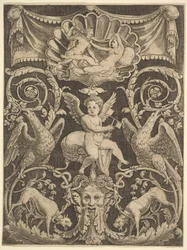 Tablica ornamentu z puttem pośrodku z wiatrakiem, 1532 r.