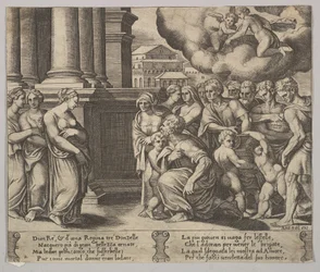 Ilustracja 2: ludzie oddający boskie honory Psyche, z „Bajki o Psyche”, 1530-60.