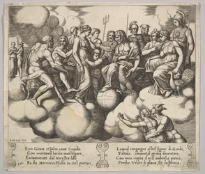 Tabliczka 30: Wenus i Kupidyn broniący swoich racji w obecności Jowisza i innych Bogów..., 1530-60.