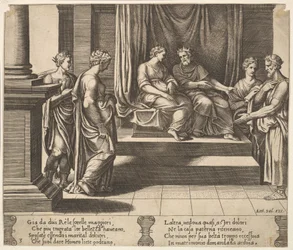 Płyta 3: Dwie siostry Psyche są poślubione królom, z „Bajki o Psyche”, 1530-60.
