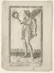 Geniusz Słońca z Tarocchi, seria B: Cosmic Principles & Virtues, #31, przed 1467.