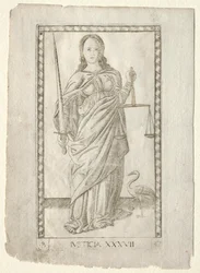 Sprawiedliwość z Tarocchi, seria B: Cosmic Principles & Virtues, #37, przed 1467.