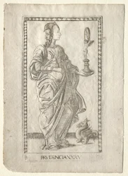 Roztropność z Tarocchi, seria B: Cosmic Principles & Virtues, #35, przed 1467.
