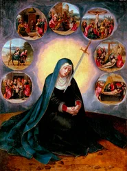 Matka Boża Siedmiu Bolesna - Dziewica Siedmiu Bolesnych - Obraz Mistrza Połowicznych Postaci Żeńskich (aktywny 1530-1560) XVI wiek - Olej na drewnie - 75x56,7 - Museu Nacional d
