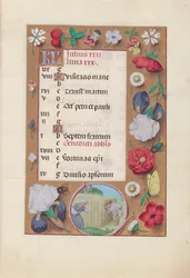 Godziny królowej Izabeli Katolickiej, królowej Hiszpanii: Fol. 8r, lipiec - Zbiór Pszenicy, ok. godz. 1500.