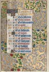 Księga godzin Korzystanie z Rouen: fol. 1r, Opracowana granica foliowana, c. 1470.