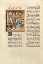 Jacques de Lalaing przybywający na pojedynek z hrabiami Maine i Saint Pol