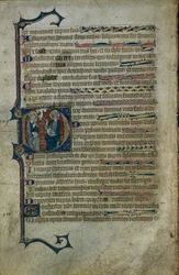 Liść z psałterza: Historyczny inicjał D z Trójcą, c.1310.