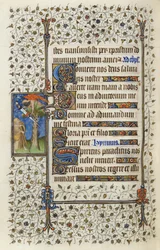 Ms 62 f.132v Skrzydlata postać w koronie drzewa z księgą przebitą mieczem, z "Godzinek do Ducha Świętego" Guillaume de Deguilleville