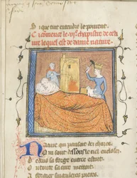 Miniatura z rękopisu Roman de la Rose autorstwa Guillaume de Lorris i Jean de Meun, ok. 1365