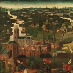 Powódź w dniu św. Elżbiety Zewnętrzne lewe skrzydło ołtarza z powodzią św. Elżbiety, 18-19 listopada 1421, z miastem Dordrecht w tle