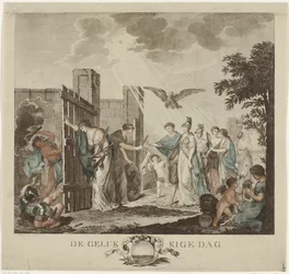 Alegoria odzyskania namiestnika Wilhelma V, 1787 Szczęśliwy dzień (tytuł na obiekcie)