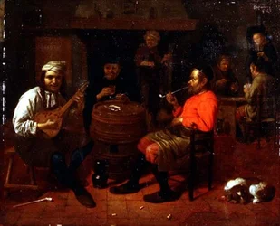 Wnętrze tawerny z grającym na mandolinie