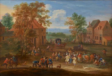 Pejzaż wiejski z procesją wołu wielkanocnego, ok. 1650-90 (olej na płycie)