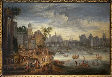 Widok na Paryż z Pont Neuf. Obraz przypisywany Mathieu Schoevaerdtsowi (koniec XVII w.), olej na płótnie