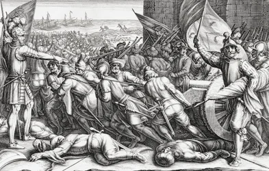 Zaokrętowanie wojsk Ferdynanda I Medyceusza (rycina)