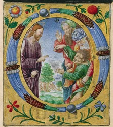 Wycinanie z Mszału: Inicjał O z Chrystusem odprawiającym egzorcyzmy, c. 1520.