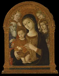 Matka Boska z Dzieciątkiem pomiędzy świętymi Janem Ewangelistą, Jakubem i dwoma Aniołami, ok. 1480-1490 (tempera i olej na desce)