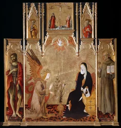 Zwiastowanie ze świętymi Janem Chrzcicielem i Bernardino da Siena. Ukrzyżowanie. Święci Piotr i Paweł, między 1455 a 1464