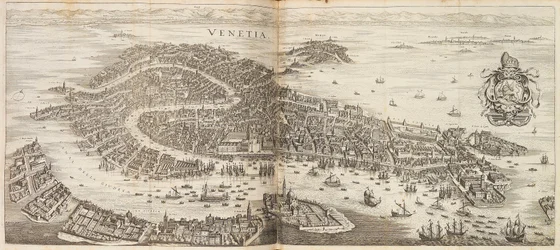 Panorama Wenecji. Z Newe Archontologia cosmica autorstwa Johanna Ludwiga Gottfrieda, 1646.