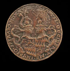 Tarcza z hełmami i herbami [rewers], 1528.