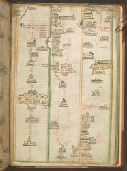 Mapa podróży, pokazująca trasę między Londynem a Neapolem, z Liber additamentorum Matthew Parisa