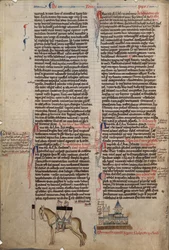 Dwóch templariuszy na jednym koniu Z Chronica maiora I Mateusza Parisa, XIII w.
