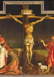 Chrystus na krzyżu, detal z centralnego panelu Ukrzyżowania w Ołtarzu z Isenheim, ok. 1512-16 (olej na płycie) (detal z 3706)