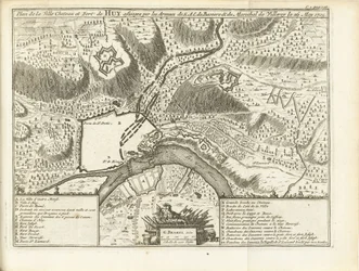 Beleg van Huy, 1705 Plan zamku miejskiego i fortu Huy obleganych przez wojska SAE de Baviere & du Marechal de Villeroy le 26 maja 1705 (tytuł przedmiotu)