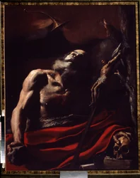 Święty Hieronim. Obraz (Vanita) Mattia Preti Il Cavaliere Calabrese (1613-1699). Olej na płótnie. Sztuka włoska, styl barokowy. Muzeum Pałac Oranienbaum w Łomonosowie, Rosja.