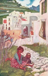 Ulica w Ravello (kolorowa litografia)