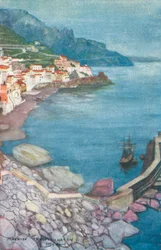 Wieczór w Amalfi (kolorowa litografia)