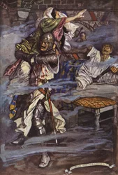 Ilustracja do Ivanhoe autorstwa Sir Waltera Scotta (kolorowa litografia)