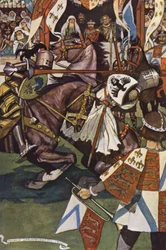 Ilustracja do Ivanhoe autorstwa Sir Waltera Scotta (kolorowa litografia)