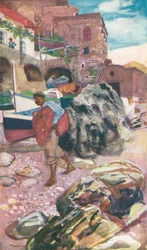 Na Piccola Marina, Capri (kolorowa litografia)