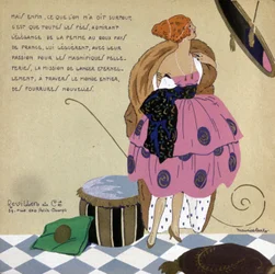 Kobieta przed lustrem, reklama futer Revillon, ok. 1920-1930 (ilustracja)