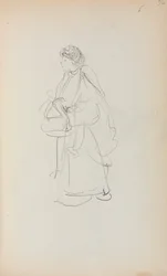 Włoski szkicownik: Stojąca kobieta trzymająca torbę, strona 56, 1898-1899.