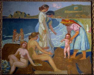 Kąpiący się w Perros Guirec (Perros-Guirec) XX wiek (olej na płótnie)