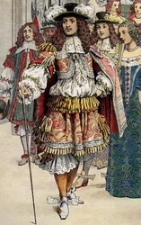 Francuski król Ludwik XIV w swoim zamku Vaux Le Vicomte