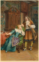 Moliere czyta nową sztukę Armande Bejart (ilustracja)