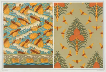 Wzory na tapetę Flying Fish and Waves, wyd. 1897.