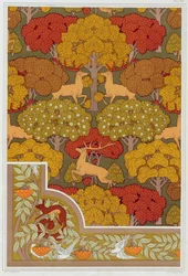 Wzory tapet i obramowania tapet Deer in the Trees, wyd. 1897.