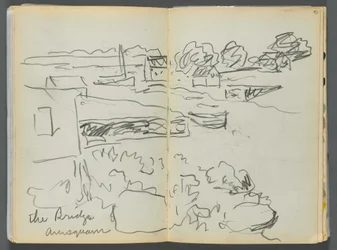 Szkicownik - The Granite Shore Hotel, Rockport, strona 092 i 93: "The Bridge , Annisquam"
